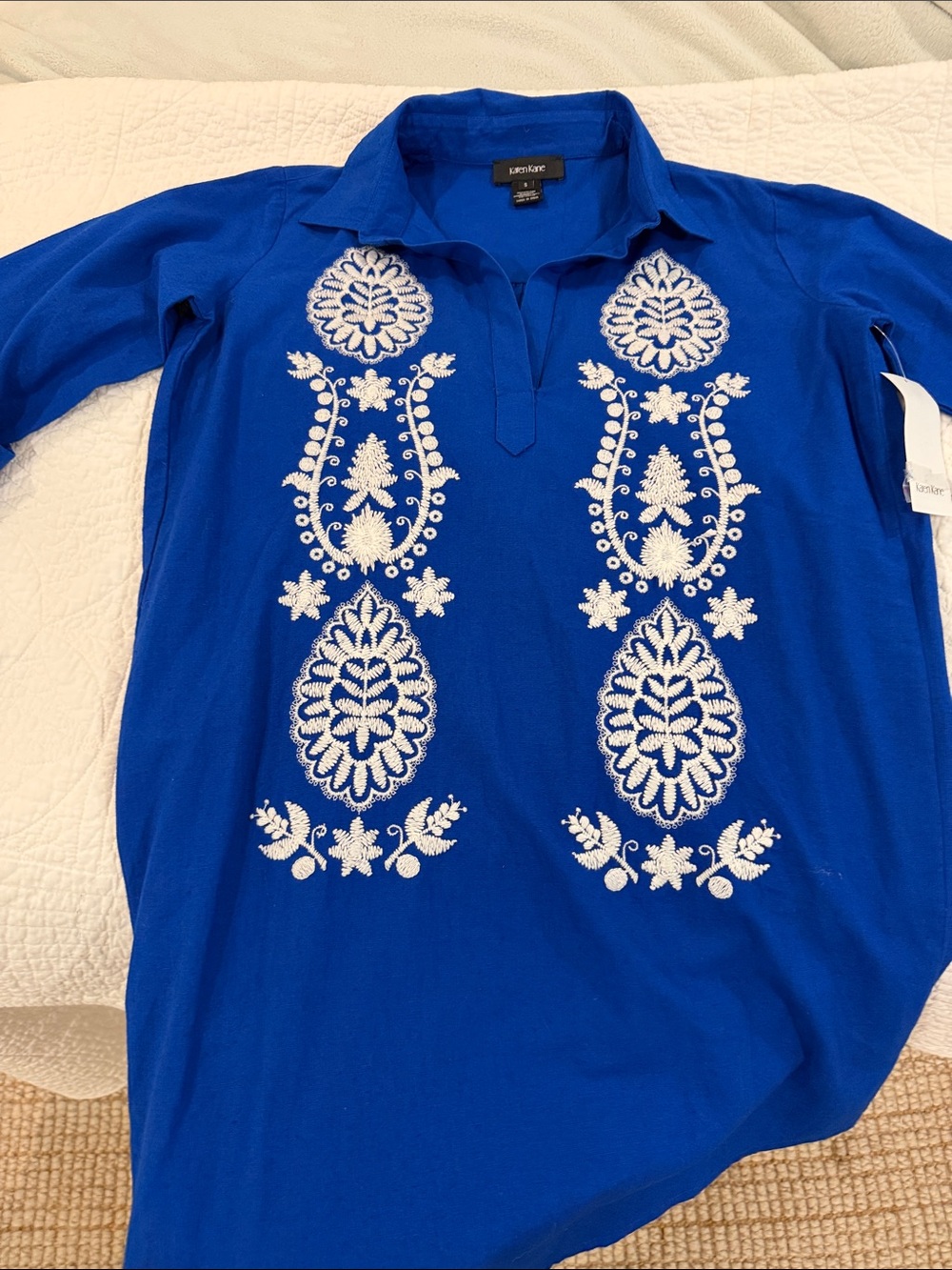 Karen Kane Royal Blue Tunic with White Embroidery